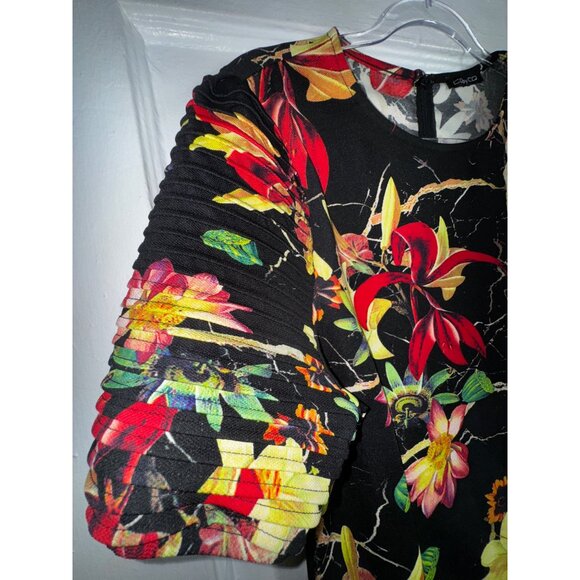 Floral Print Top By CQ By CQ -Large Polyester & Spandex Multi-Color Short Sleeve - Picture 3 of 9